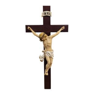 INRI Crucifix Jesus Christ Wall Wooden Cross 15" Home Decor Realistic Flesh tone